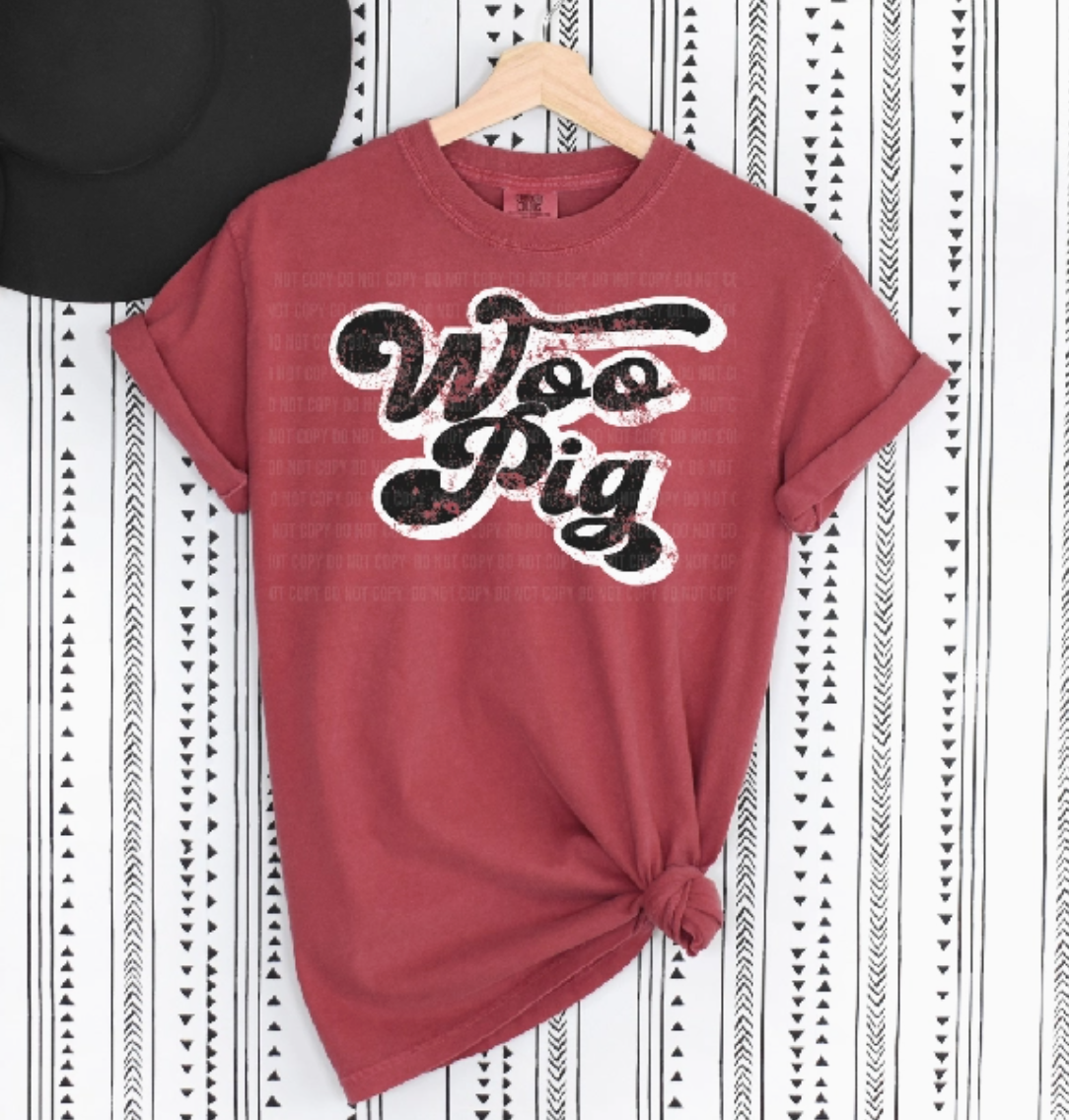 Hogs - Arkansas Woo Pig Distressed Shirt Comfort Colors Crimson